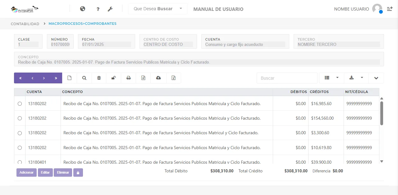 Vista general administracion de comprobantes