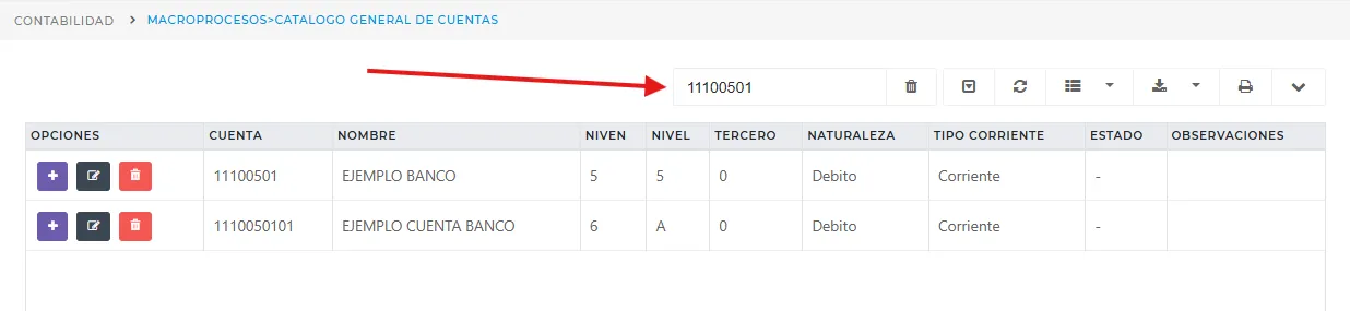 Vista busqueda de cuentas