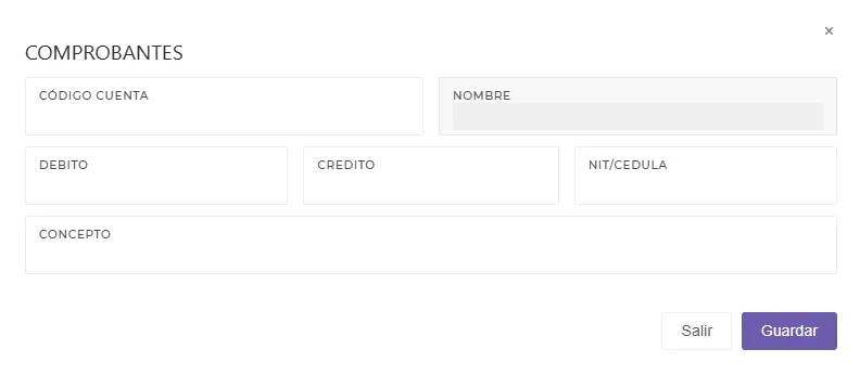 Vista botones inferiores para modificar registros de comprobantes