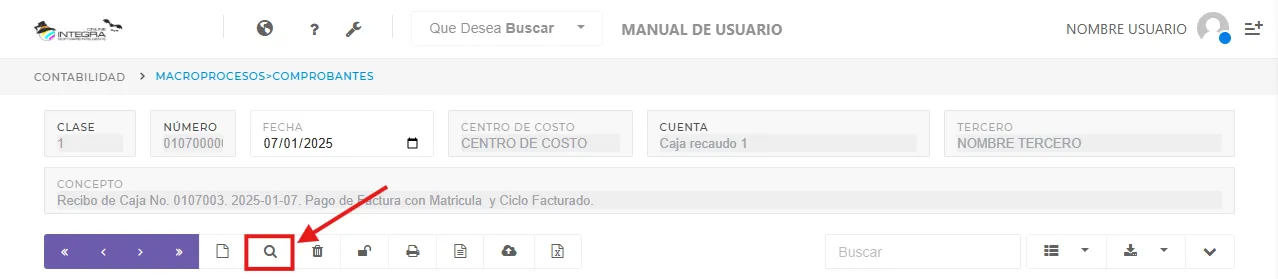 Vista general boton de busqueda de comprobantes