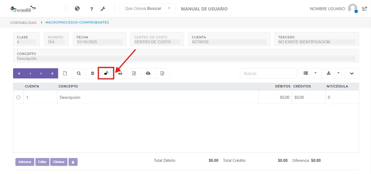 Vista boton desbloquear registros