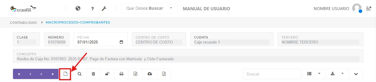 Vista general boton de busqueda de comprobantes