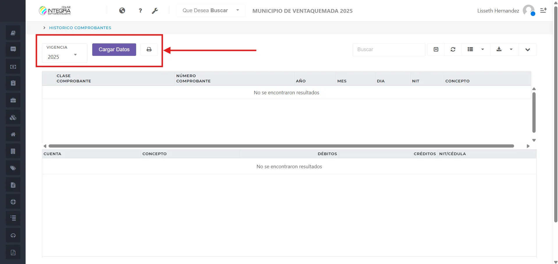 Vsta inicial del reporte Comprobantes