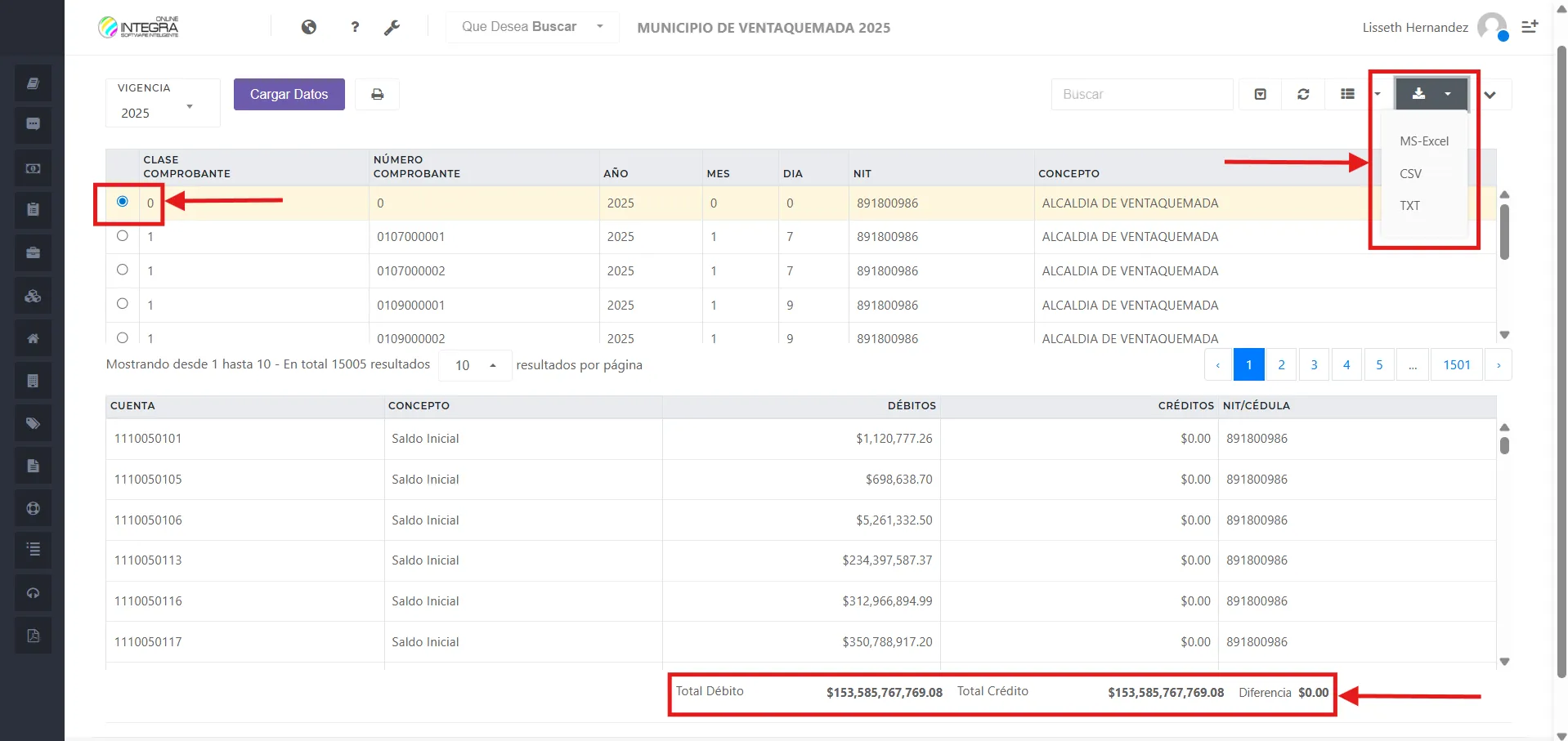 Vsta inicial del reporte Comprobantes
