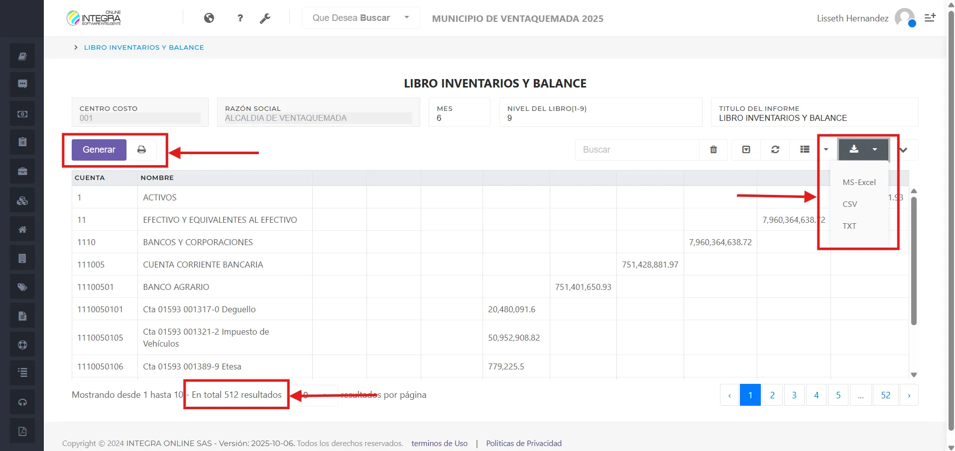 Vsta inicial del reporte Libro Inventarios y Balance